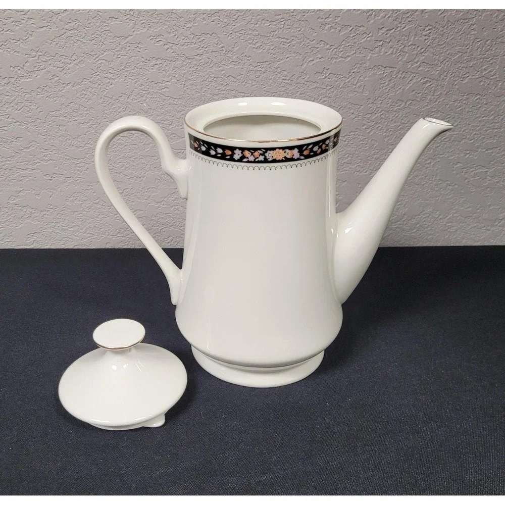 Silverie Fine China Tea Pot Coffee Pot with Lid (SIV11 Pattern) Vintage 1980s